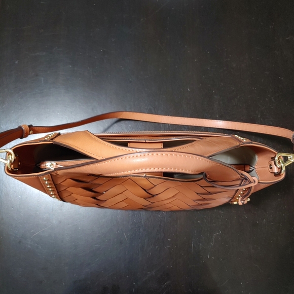 NEW Brahmin Carla Tan Nelani Medium Zig Zag Woven Leather Satchel Caramel Color - Picture 9 of 12